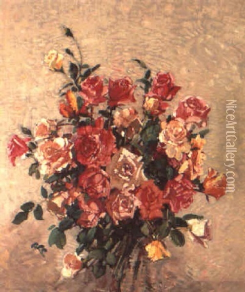 Still Life Of Roses Oil Painting - Robert Gwelo Goodman