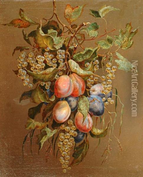 A Still Life Of Grapes And Plums Oil Painting - Pierre Noel Gernay