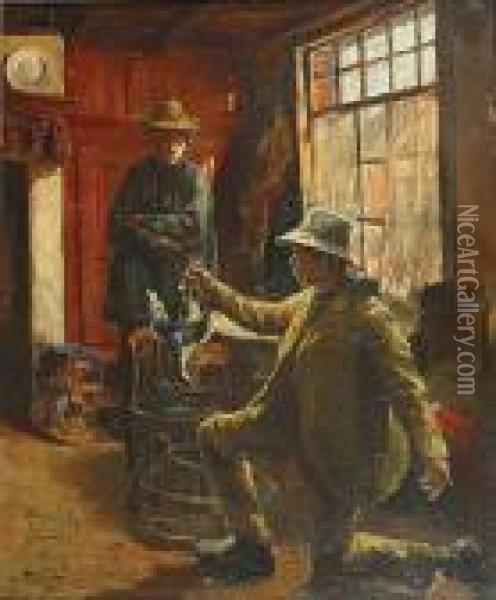 De Kippenverkoper. Oil Painting - Ernest Midy
