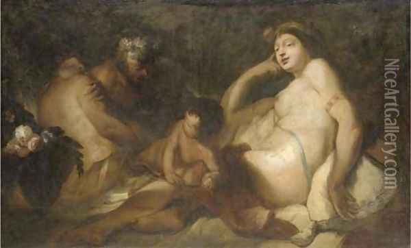 Venus and Bacchus with cupid and a satyr Oil Painting - Antonio Molinari