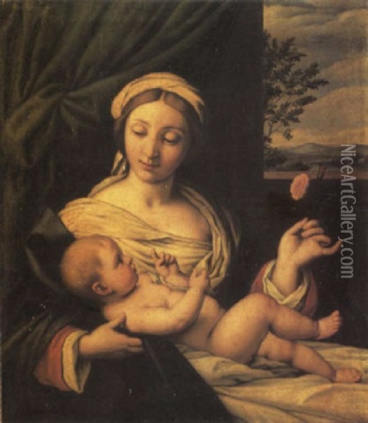The Madonna Of The Rose Oil Painting - Giovanni Battista Salvi (Il Sassoferrato)