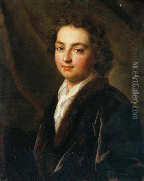 Portrait Of A Gentleman In A Brown Robe Oil Painting - Nicolas de Largilliere