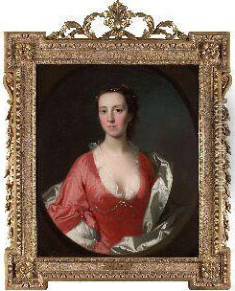 Half Length Portrait Of Ruth Trevor (1712-1784) In A Red Dresswhite S Oil Painting - Allan Ramsay