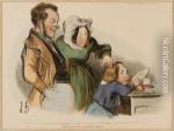 Les Parents Le Trouvent Plein D'esprit Oil Painting - Honore Daumier