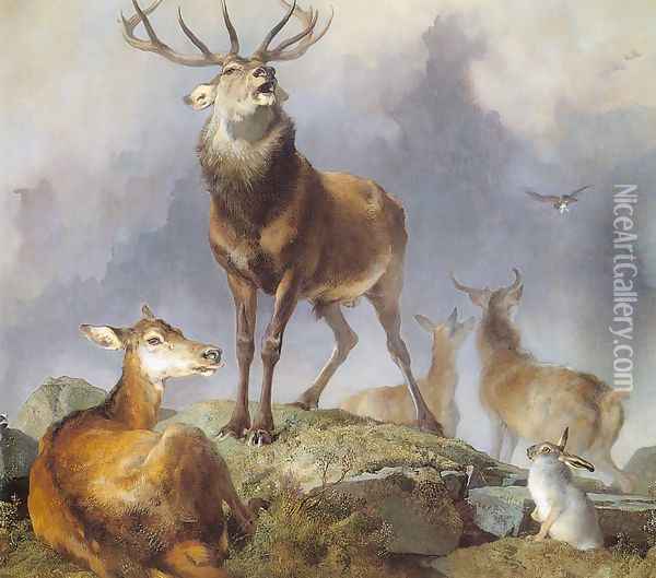 Scene in Braemar- Highland Deer 1857 Oil Painting - Sir Edwin Henry Landseer