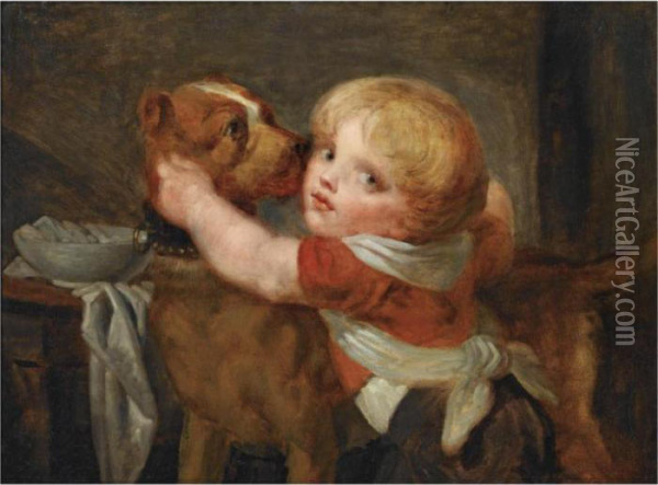 A Young Boy With A Dog Oil Painting - Jean Baptiste Greuze