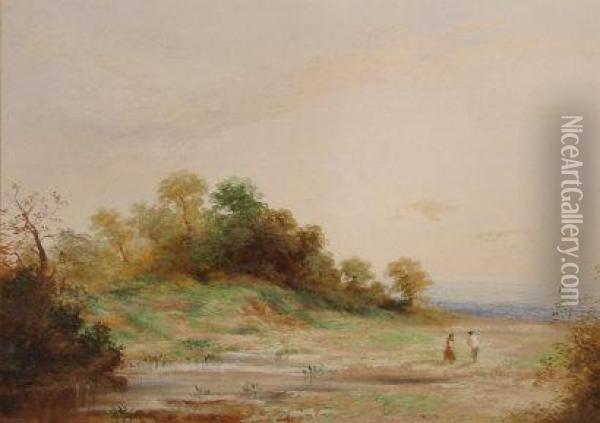 Figures Before Trees In An Extensive Landscape Oil Painting - W.B. Henley