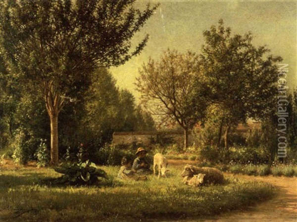 The Artist's Garden Oil Painting - Jean Ferdinand Chaigneau