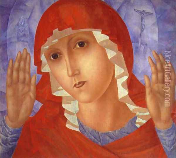 The Mother of God The Tenderness of Cruel Hearts, 1914-15 Oil Painting - Kuzma Sergeevich Petrov-Vodkin