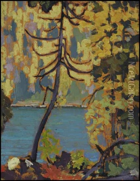 Autumn, Blue Lake, Algoma Oil Painting - Francis Hans Johnston