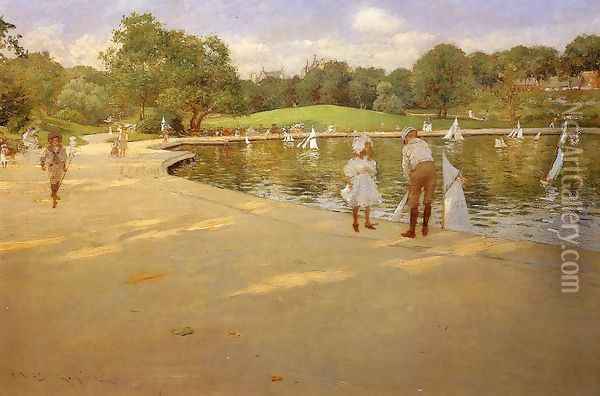 The Lake for Miniature Yachts (or Central Park) Oil Painting - William Merritt Chase