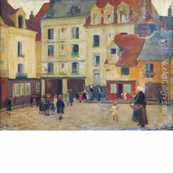 Village Market Oil Painting - Ernst Oppler