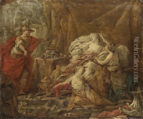Death Of Cleopatra (sketch) Oil Painting - Jean Baptiste Henri Deshays
