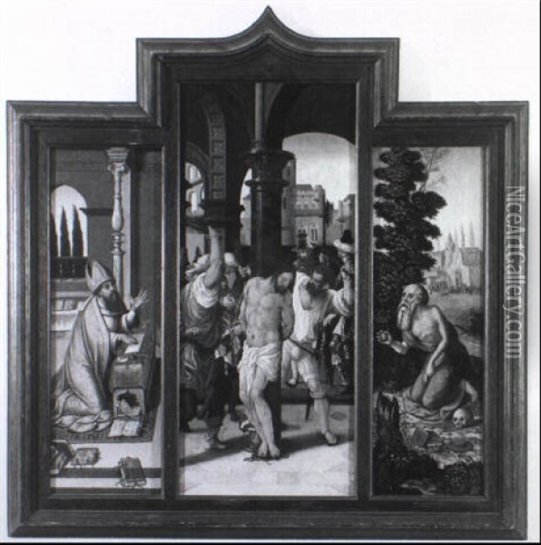 Hausalt,rchen: Hl. Augustinus - Christus An Der Geiselsaule - Hl. Hieronimus Oil Painting - Jan Swart Van Groningen