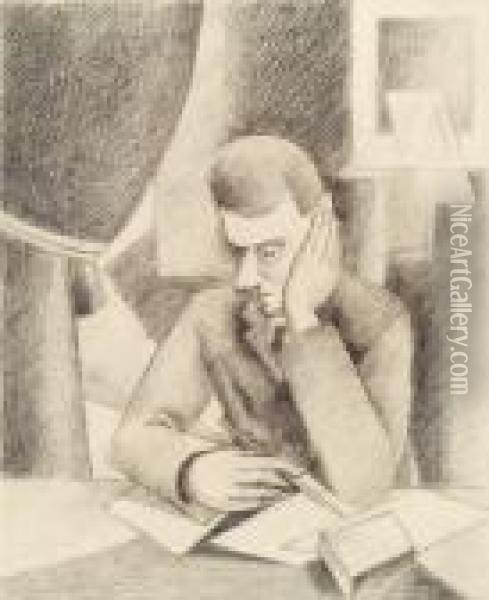 Homme Ecrivant, Etude Pour Paludes, Circa 1920 Oil Painting - Roger de La Fresnaye