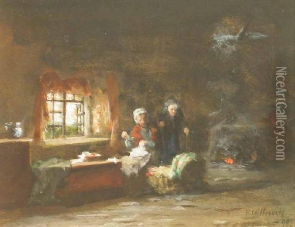 Cottage Interior Oil Painting - Frederick Daniel Hardy
