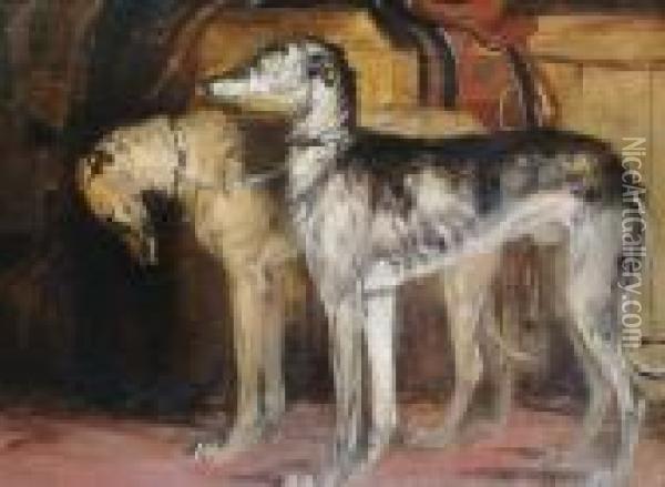 Study Of Two Deer Houndsbears Oil Painting - Landseer, Sir Edwin