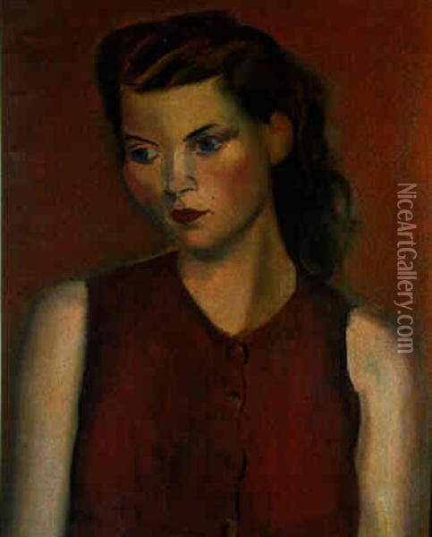 Girl With Flowing Hair Oil Painting - Bernard Meninsky
