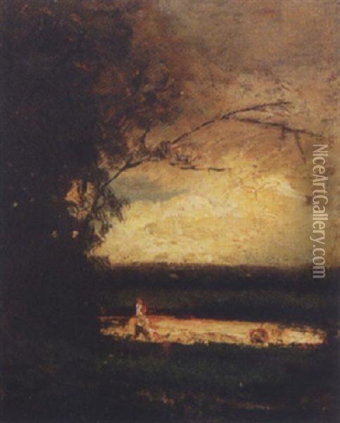 Teichlandschaft Mit Figurenstaffage Oil Painting - Theodore Rousseau