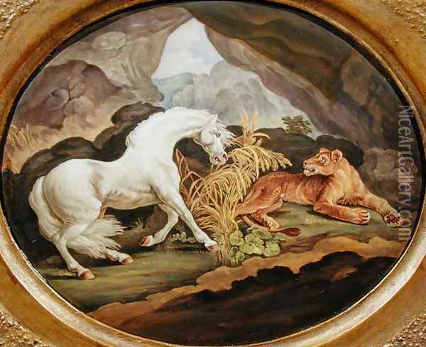 A Horse Frightened by a Lioness after George Stubbs 1724-1806 Oil Painting - George Stubbs