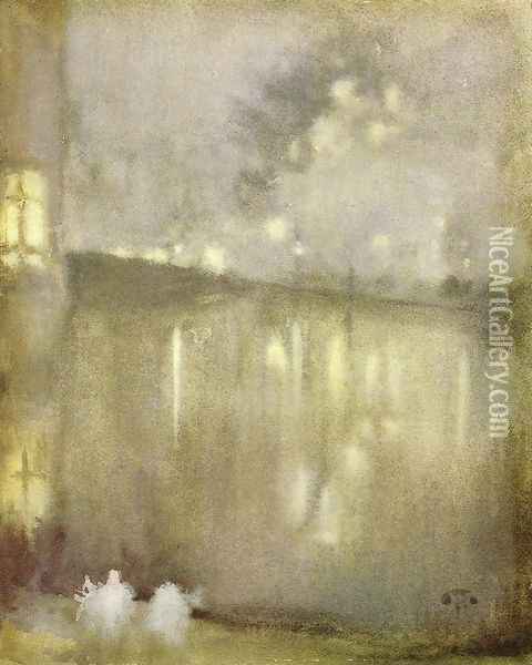 Nocturne: Grey and Gold - Canal, Holland Oil Painting - James Abbott McNeill Whistler