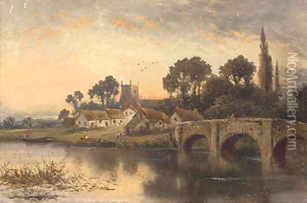 Figures on a bridge Oil Painting - William Langley