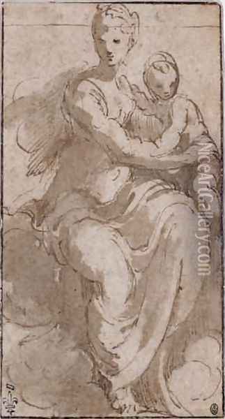 Virgin and Child on a cloud Oil Painting - Girolamo Francesco Maria Mazzola (Parmigianino)