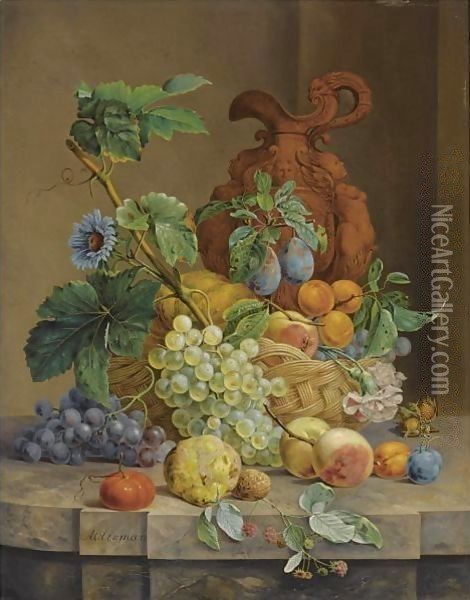 A Still Life With Fruit And Flowers Oil Painting - Anthony Oberman