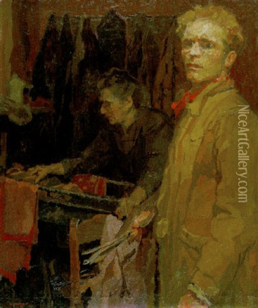 Interieur Met Zelfportret En Moeder Van De Kunstenaar Oil Painting - Charles Rene Callewaert