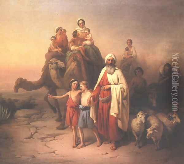 Abrahams Journey from Ur to Canaan 1850 Oil Painting - Jozsef Molnar