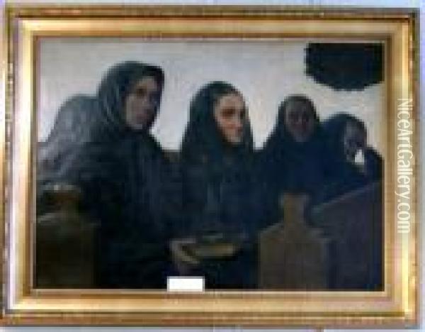 Kvinnor I Kyrkan, Ronne (bornholm). Oil Painting - Julius Paulsen