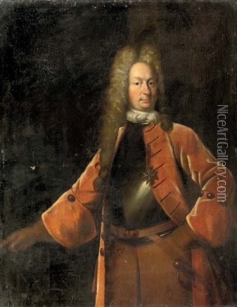 Portrait Of A Nobleman, General G.m. Von Birckholtz (?), In A Military Costume Oil Painting - Louis de Silvestre
