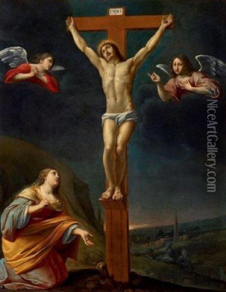 La Crucifixion Avec Marie - Madeleine Et Les Anges Oil Painting - Maitre Des Corteges