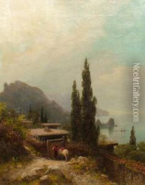 Coastal Landscape With A Figure By A Cottage Oil Painting - Lef Feliksovich Lagorio