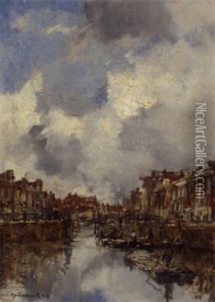 Sluisje, Rotterdam Oil Painting - Johan Hendrik van Mastenbroek