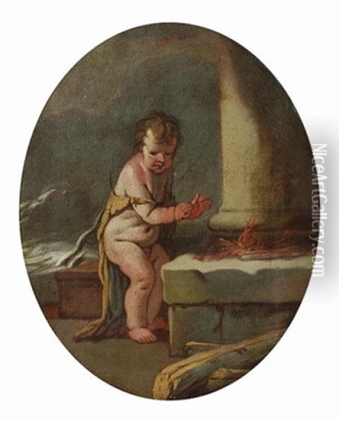 The Infant Pluto Warming His Hands At A Brazier - An Allegory Of Winter Oil Painting - Giulio Carpioni