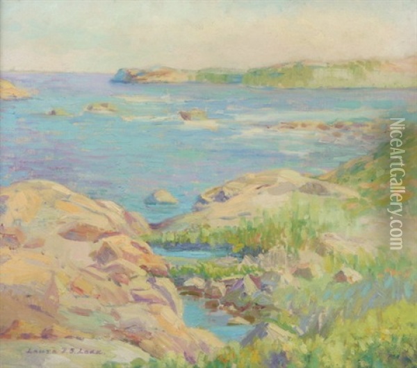 Coastal View With Rocky Shoreline Oil Painting - Laura D. Stroud (Mrs. Westray) Ladd