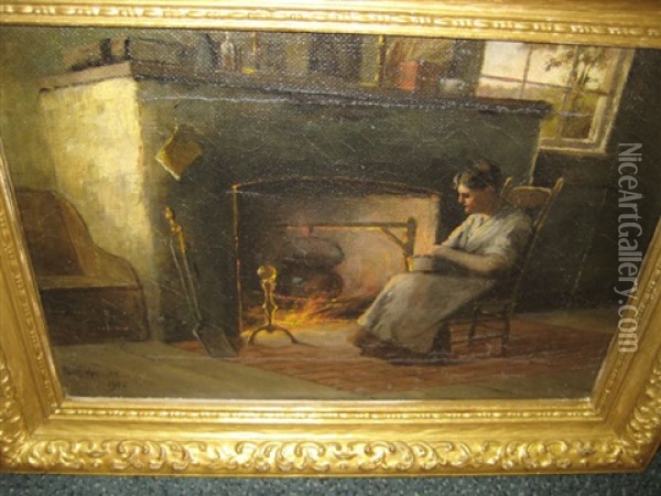 Woman Seated Beside A Hearth Oil Painting - Paul Harney Jr.