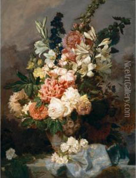 Vase De Fleurs Oil Painting - Leon Rousseau