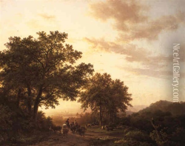 Landscape On The Rhine Oil Painting - Barend Cornelis Koekkoek