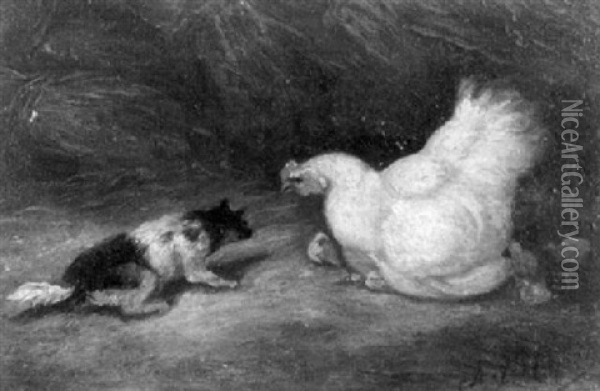 Die Wehrhafte Henne Oil Painting - Charles Emile Jacque