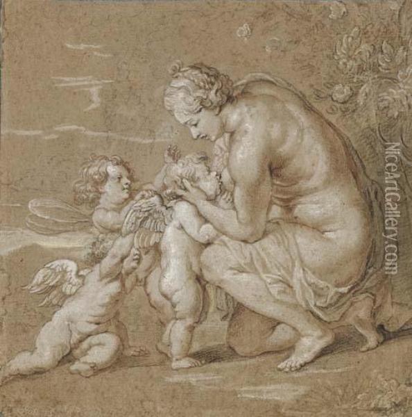 Venus Suckling Putti Oil Painting - Cornelis Galle