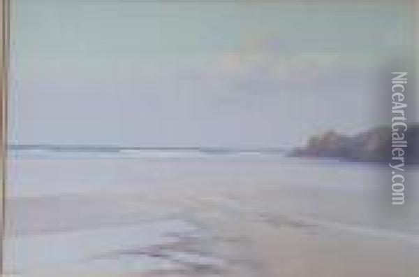 Low Tide,mawgan Porth, Newquay Oil Painting - Frederick John Widgery