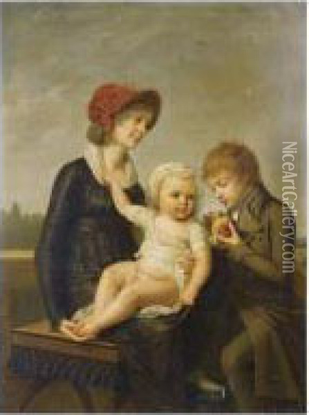 Jeune Mere Et Ses Deux Enfants Oil Painting - Robert J. Fr. Faust Lefevre
