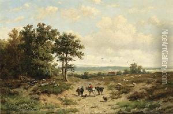 Travellers On A Heath Gelderland Oil Painting - Anthonie Jacobus Van Wyngaerts