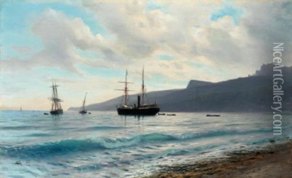 Ships By The Coast Oil Painting - Lev Felixovich Lagorio