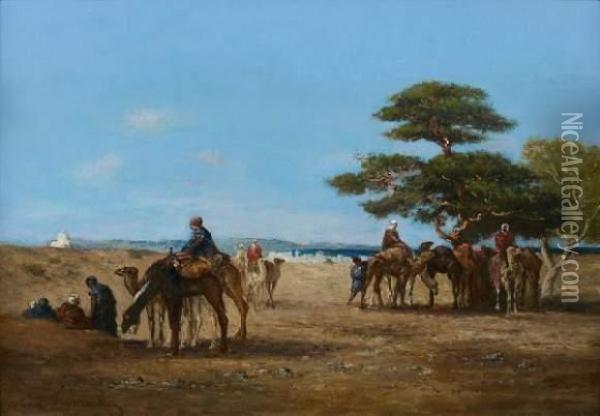 Cavaliers Au Repos Sous Un Cedre Oil Painting - Eugene Fromentin