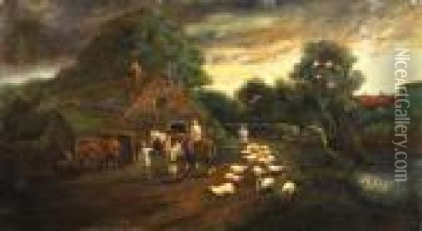 Sheep In A Country Lane By A Blacksmith
