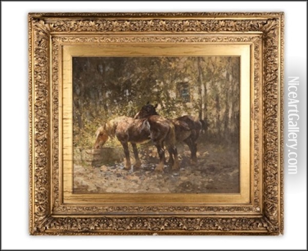 Two Horses In Woodlands Oil Painting - William Bradley Lamond