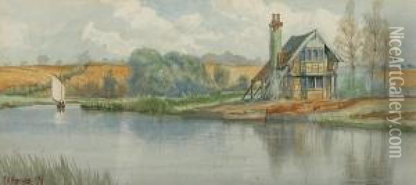 Broadland River Scene Oil Painting - Charles Harmony Harrison